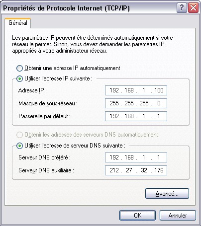 Carte réseau en IP Fixe