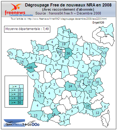 DÃ©groupage Free NRA avec abonnÃ©s, DÃ©c. 2008, DÃ©partement