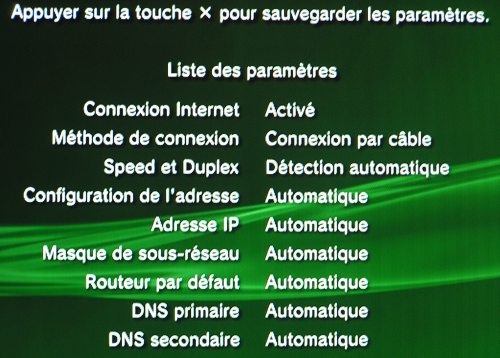 PS3 Panneau Configuration Ethernet