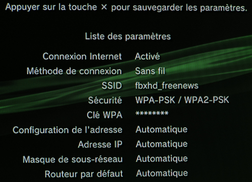 PS3 rÃ©capitulatif configuration wifi