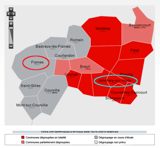 Carte dÃ©groupage Fisme et Jonchery-sur-Vesle (51)