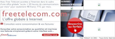 "L'offre globale à Internet", voilà comment Free décrivait alors son forfait Free Télécom 50 heures (2001)