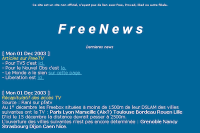 Le lancement de Freebox TV, sur un petit site qui débute également... (2003)