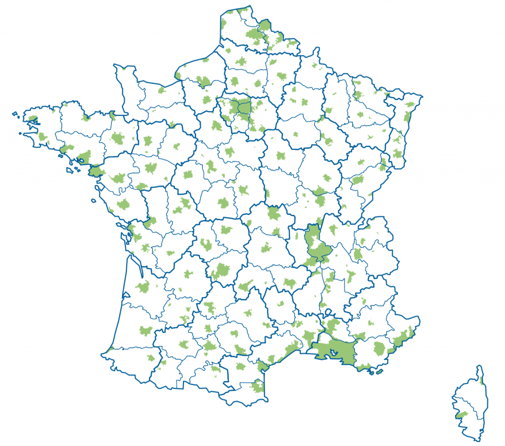 Carte des déploiements FTTH en France (2015)