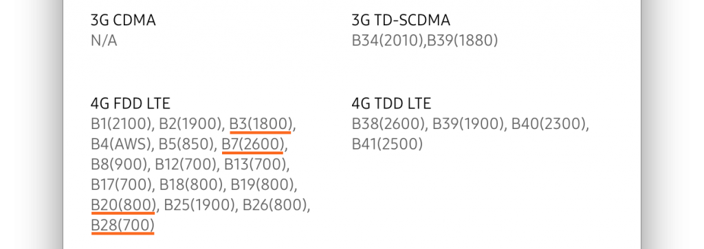 Repérez les informations pertinentes, ici en orange. Capture du site officiel Samsung Galaxy S7