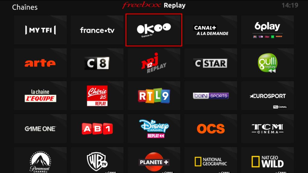 trouver okoo sur la freebox tv