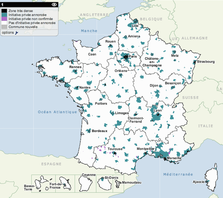 Carte des zones AMII en France