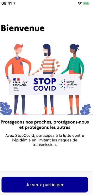 Ecran d'accueil application mobile StopCovid