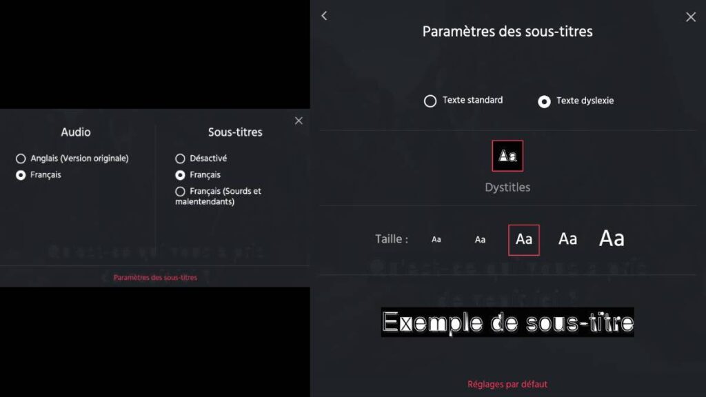 paramètres sous-titres dyslexiques canal