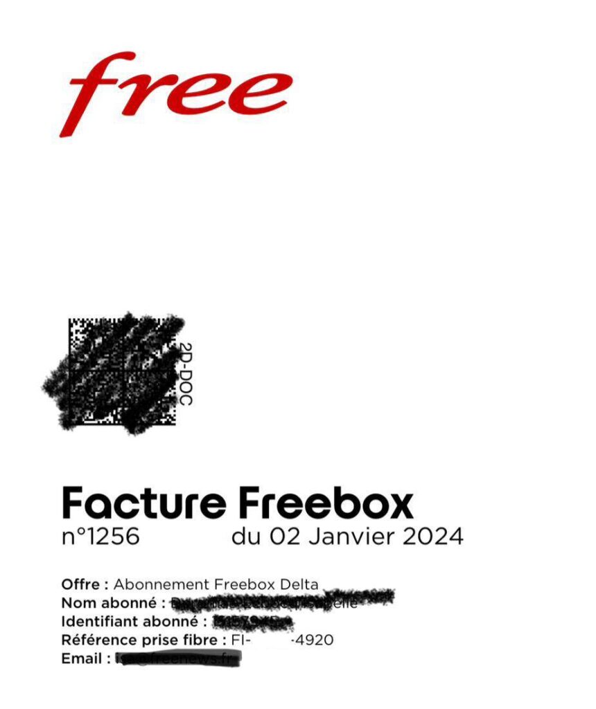 référence prise fibre PTO facture Freebox